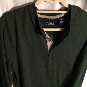CHAPS Henley Shirt Med Men's Green Long Sleeve
